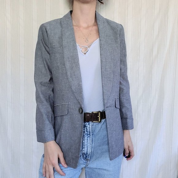J. Crew Unstructured Shawl Collar Linen/Cotton Blend Blue Chambray Blazer - 2P - Picture 10 of 14
